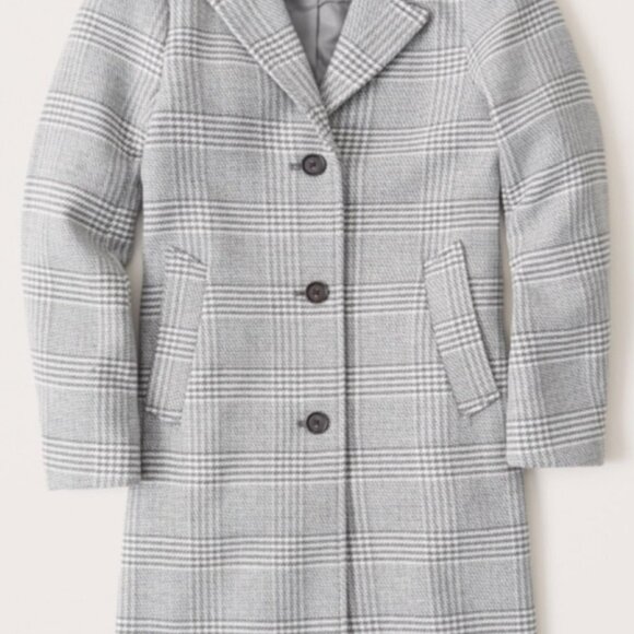 Abercrombie Wool-Blend Dad Coat XS in Grey Plaid - Picture 5 of 6